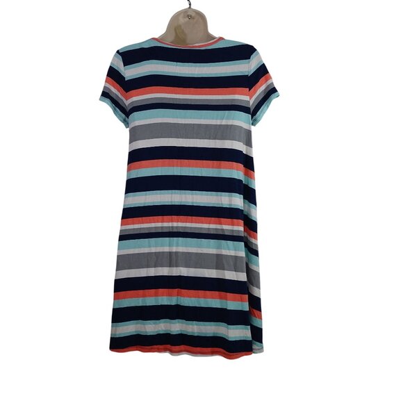 Arizona Jean Co Striped Multicolor Blue Swing Dress Women Size M Short Sleeve - Picture 3 of 8
